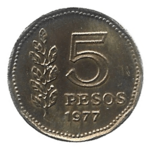 MOEDA DA ARGENTINA 5 PESOS 1977 KM 71