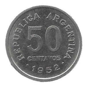 MOEDA DA ARGENTINA 50 CENTAVOS 1952 KM 49