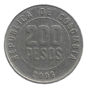 MOEDA DA COLÔMBIA 200 PESOS 2006  KM 287