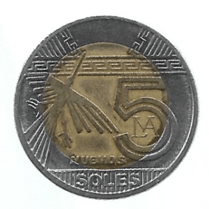 MOEDA DO PERU 5 NUEVOS SOLES 2015 KM 344