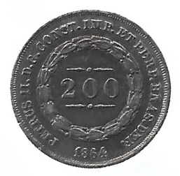 MOEDA DO BRASIL 200 RÉIS 1864 P 582 SOB/FC