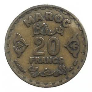 MOEDA DE MARROCOS 20 FRANCOS 1952 KM 50