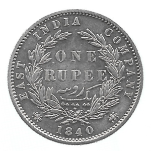 MOEDA DA ÍNDIA BRITÂNICA 1 RUPIA 1840 KM 458 PRATA