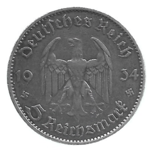 MOEDA DA ALEMANHA 5 REICHSMARK 1934 A KM 83 PRATA