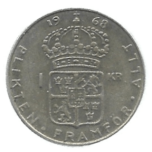 MOEDA DA SUÉCIA 1 KRONA 1968 KM 826 PRATA