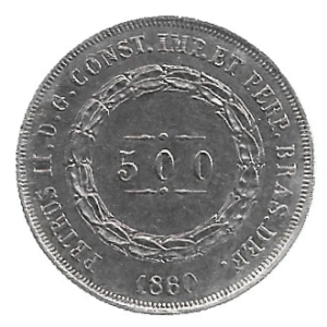 MOEDA DO BRASIL 500 RÉIS 1860 P 593 SOB/FC