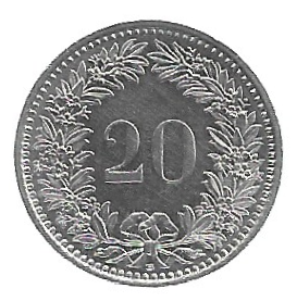 MOEDA DA SUÍÇA 20 RAPPEN 1991 KM 29 A