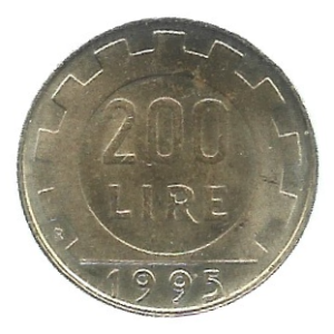 MOEDA DA ITÁLIA 200 LIRAS 1995 KM 195
