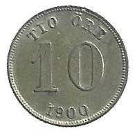 MOEDA DA SUÉCIA 10 ORE 1900 KM 755 PRATA