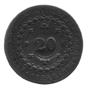 MOEDA DO BRASIL 40 RÉIS COM CARIMBO DE 20 C 605