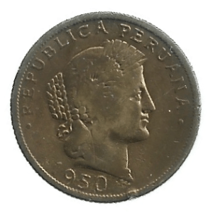 MOEDA DO PERU 20 CENTAVOS 1950 KM 221.4