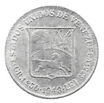 MOEDA DA VENEZUELA 25 CENTAVOS 1948 KM 20  PRATA