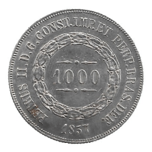 MOEDA DO BRASIL 1000 RÉIS 1857 P 605