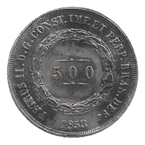 MOEDA DO BRASIL 500 RÉIS 1853 P 586 SOBERBA