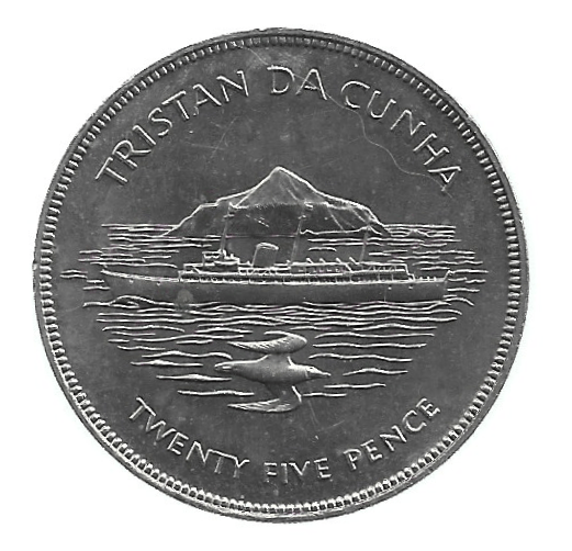 MOEDA DE TRISTÃO DA CUNHA 25 PENCE 19 KM 1