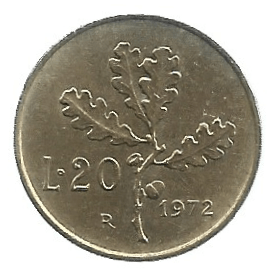 MOEDA DA ITÁLIA 20 LIRAS 1957 - KM 97.1