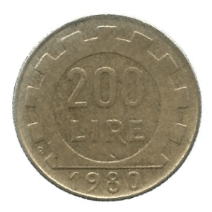MOEDA DA ITÁLIA 200 LIRAS 1980 KM 105