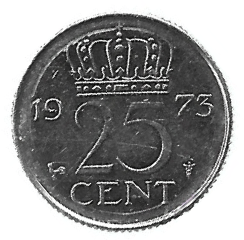 MOEDA DOS PAÍSES BAIXOS 25 CENTAVOS 1973 KM 183