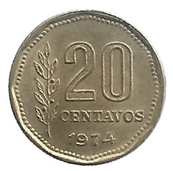 MOEDA DA ARGENTINA 20 CENTAVOS 1974 KM 67