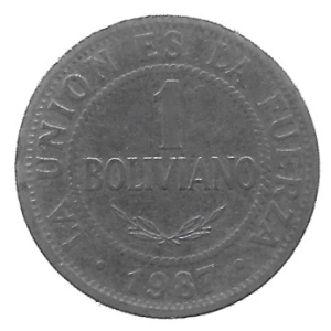 MOEDA DA BOLÍVIA 1 BOLIVIANO 1987 KM 205