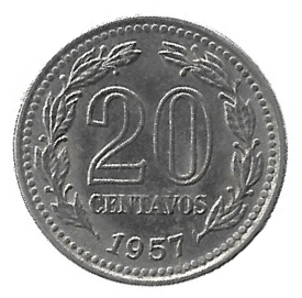 MOEDA DA ARGENTINA 20 CENTAVOS 1957 KM 55