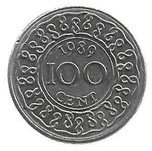 MOEDA DO SURINAME 100 CENTS 1989 KM 23