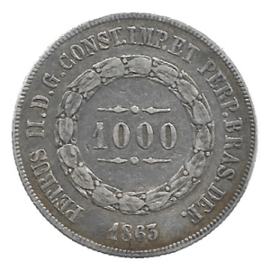 MOEDA DO BRASIL 1000 RÉIS 1863 P 611 SOBERBA