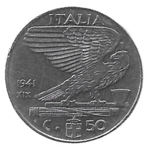 MOEDA DA ITÁLIA 50 CENTAVOS 1941 KM 76 B
