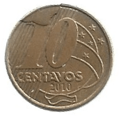 MOEDA DO BRASIL 10 CENTAVOS 2010 V 500 CUNHO QUEBRADO
