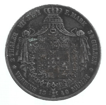 MOEDA DA ALEMANHA / PRÚSSIA 2 THALER 1840 A KM 425 PRATA