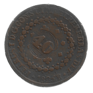 MOEDA DO BRASIL 1825 R 80 RÉIS COM CARIMBO GERAL 40 RÉIS C 624 MBC/SOB