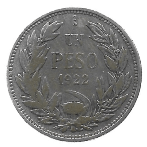 MOEDA DO CHILE 1 PESO 1922 KM 152.5 PRATA