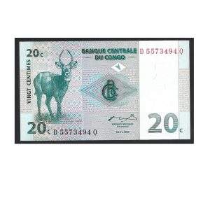 CÉDULA DO CONGO 20 CENTAVOS 1997 P 83 FE