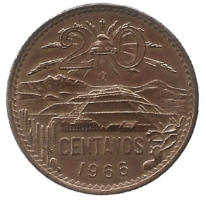 MOEDA DO MÉXICO 20 CENTAVOS 1966 KM 440