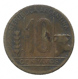 MOEDA DA ARGENTINA 10 CENTAVOS 1947 KM 41