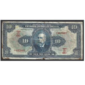 CÉDULA DO BRASIL 10 MIL RÉIS R 110 D MBC