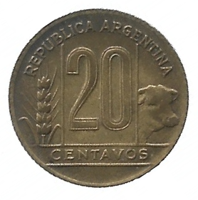 MOEDA DA ARGENTINA 20 CENTAVOS 1948 KM 42
