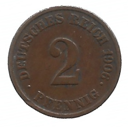 MOEDA DA ALEMANHA 2 PEFNNIG 1906 J KM 16