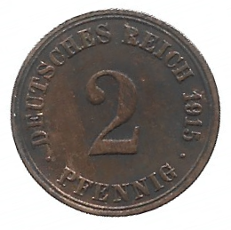 MOEDA DA ALEMANHA 2 PFENNIG 1915 A KM 16