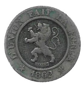 MOEDA DA BÉLGICA 10 CENTAVOS 1862  KM 22