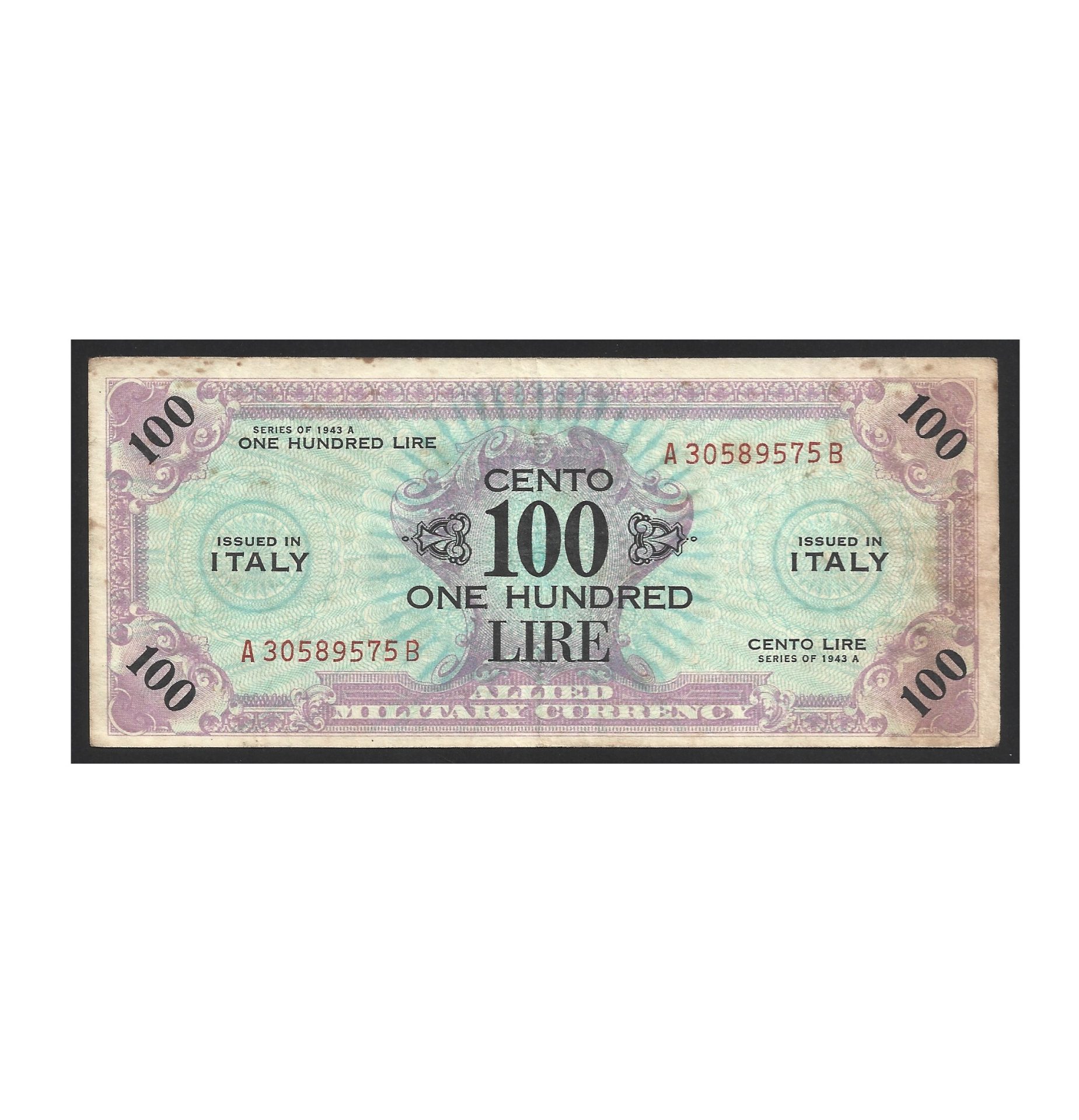 CÉDULA DA ITÁLIA 100 LIRAS 1943 MBC