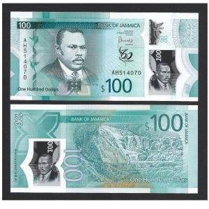 CÉDULA DA JAMAICA 100 DÓLARES 2023 POLÍMERO FE