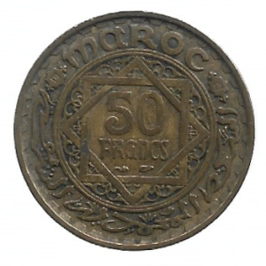 MOEDA DO MARROCOS 50 FRANCOS 1952