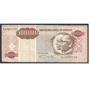 CÉDULA DE ANGOLA 500000 KWANZAS 1995 P 140 MBC