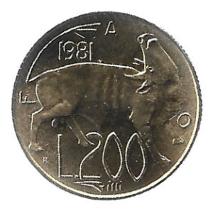 MOEDA DE SAN MARINO 200 LIRAS 1981 KM 123