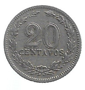MOEDA DA ARGENTINA  20 CENTAVOS 1905 KM 36