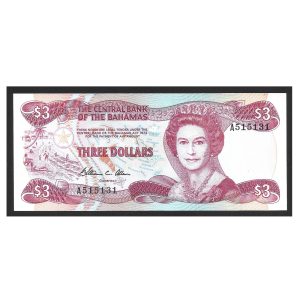 CÉDULA DAS BAHAMAS 3 DÓLARES 1974-1984 P 44 FE