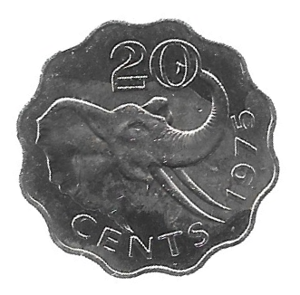 MOEDA DA ESSUATINI 20 CENTS 1975 KM 11