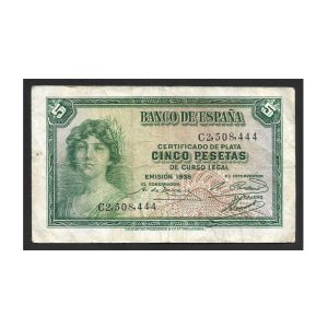 CÉDULA DA ESPANHA 5 PESETAS 1935 MBC