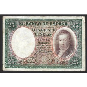 CÉDULA DA ESPANHA 25 PESETAS 1931 MBC